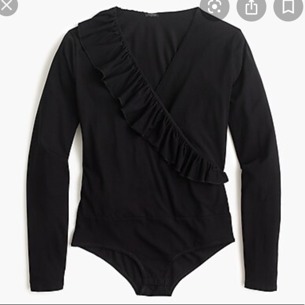 J. Crew Ruffle wrap black bodysuit small
